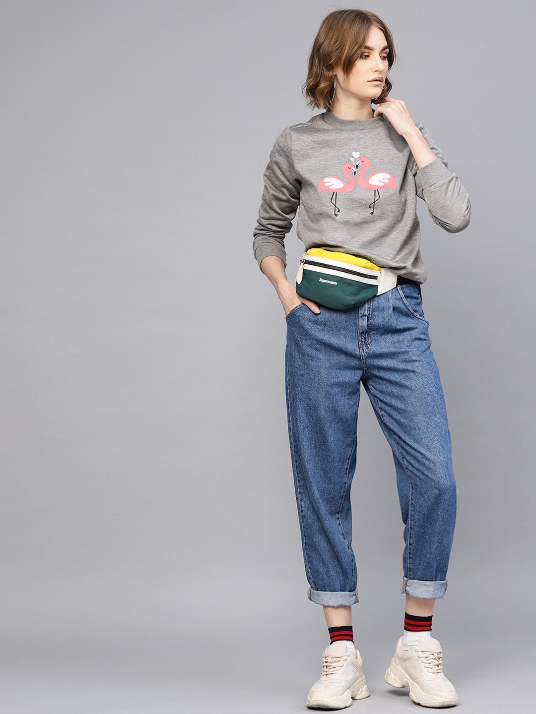 Women's Grey Flamingo Print Sweatshirt