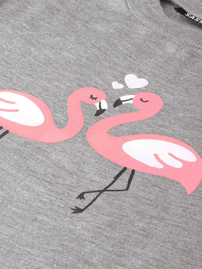 Women's Grey Flamingo Print Sweatshirt