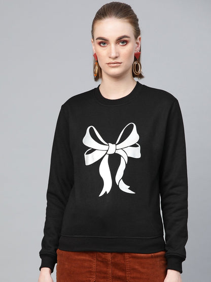 Women's Black Foil Bow Print Sweatshirt