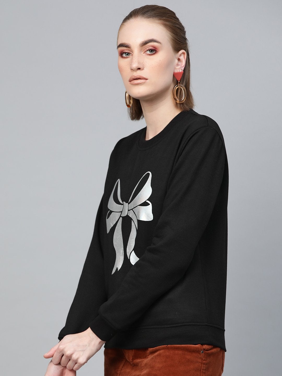 Women's Black Foil Bow Print Sweatshirt