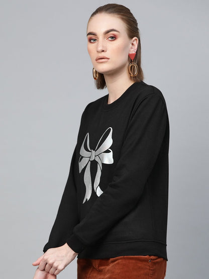 Women's Black Foil Bow Print Sweatshirt