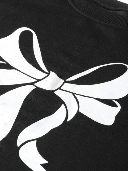 Women's Black Foil Bow Print Sweatshirt