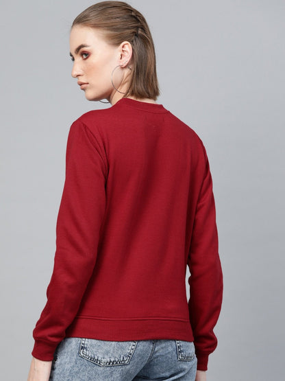 Women's Maroon Foil Bow Print Sweatshirt