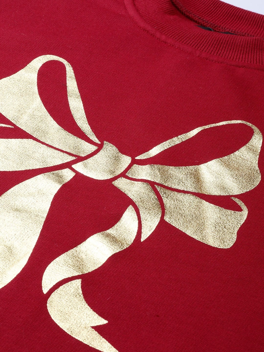 Women's Maroon Foil Bow Print Sweatshirt