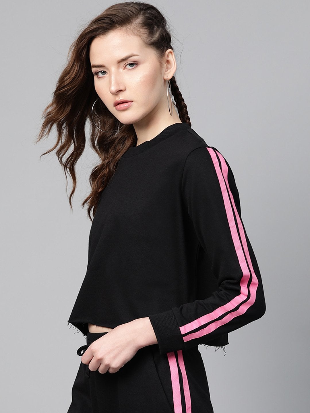 Women's Black Double Tape Boxy Crop Sweatshirt