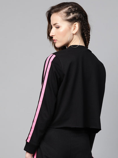 Women's Black Double Tape Boxy Crop Sweatshirt