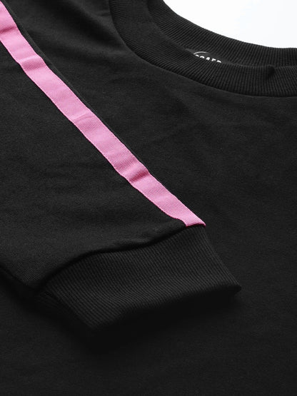 Women's Black Double Tape Boxy Crop Sweatshirt