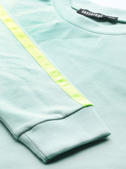 Women's Sea Green Double Tape Boxy Crop Sweatshirt