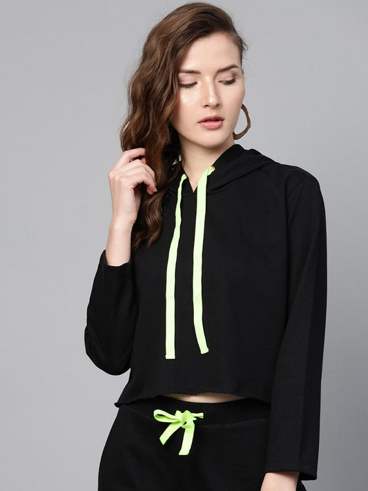 Women's Black Boxy Crop Sweatshirt Hoodie