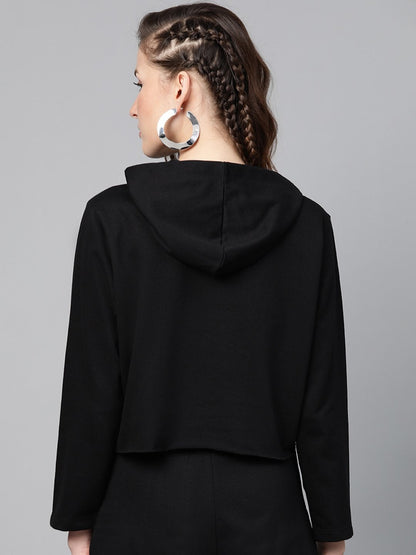 Women's Black Boxy Crop Sweatshirt Hoodie