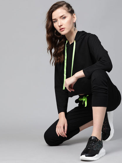 Women's Black Boxy Crop Sweatshirt Hoodie