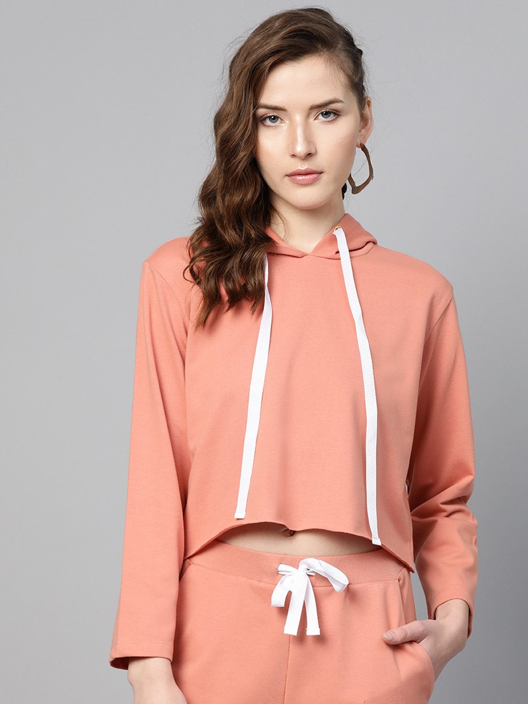 Women's Peach Boxy Crop Sweatshirt Hoodie