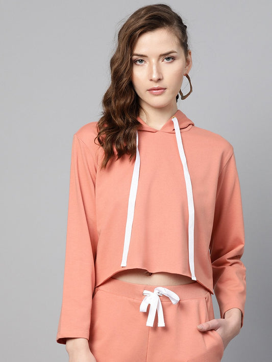 Women's Peach Boxy Crop Sweatshirt Hoodie