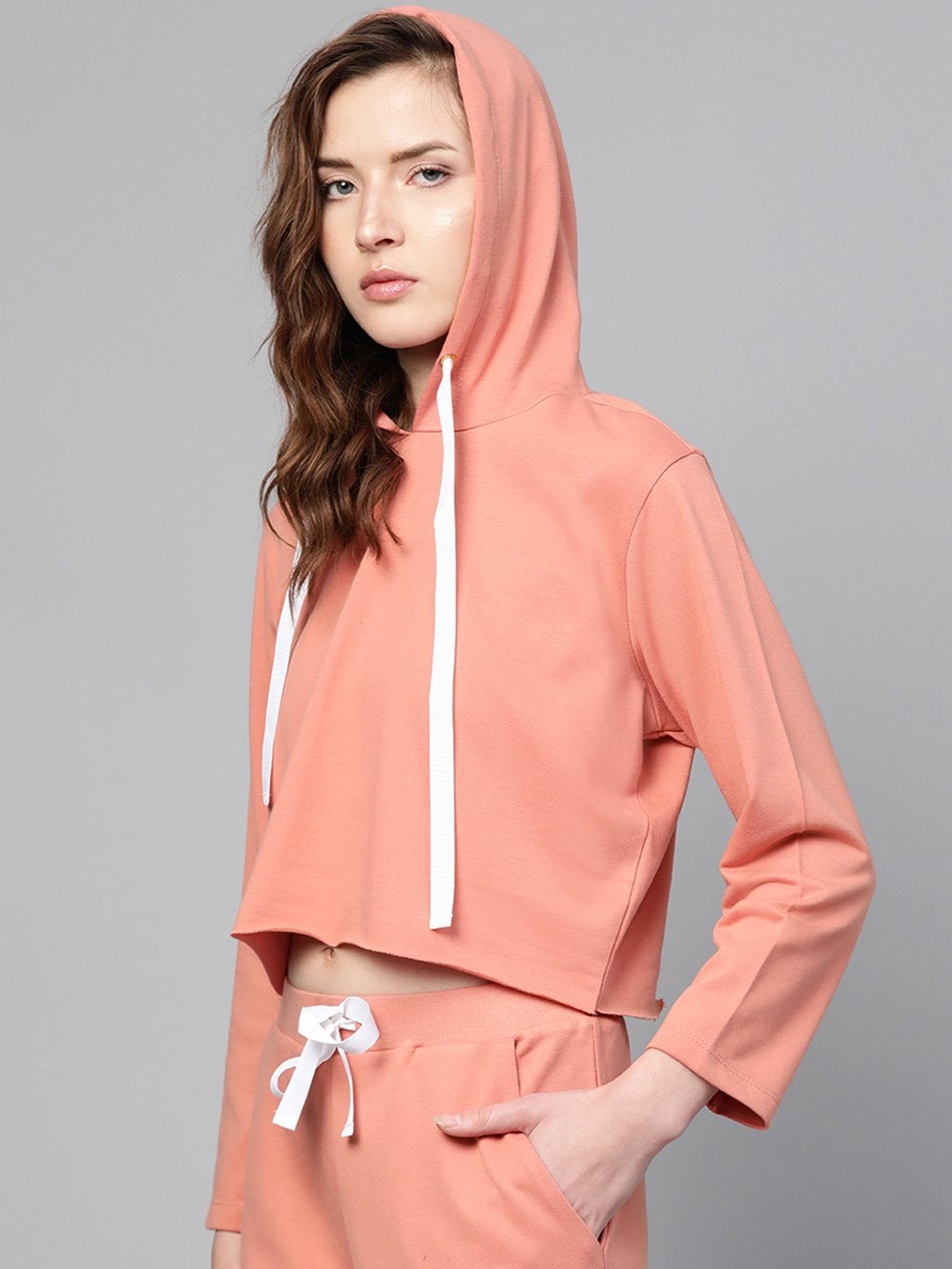 Women's Peach Boxy Crop Sweatshirt Hoodie