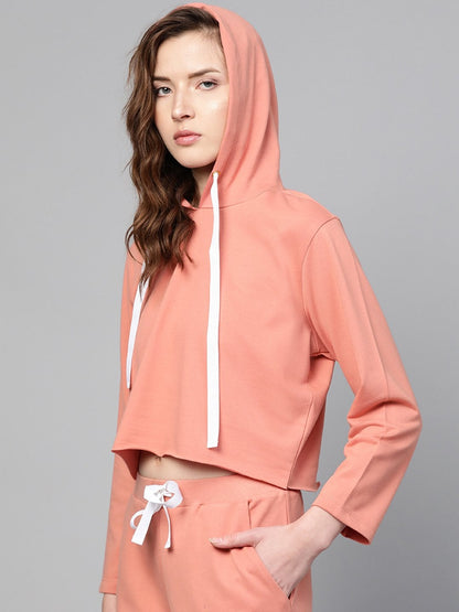 Women's Peach Boxy Crop Sweatshirt Hoodie