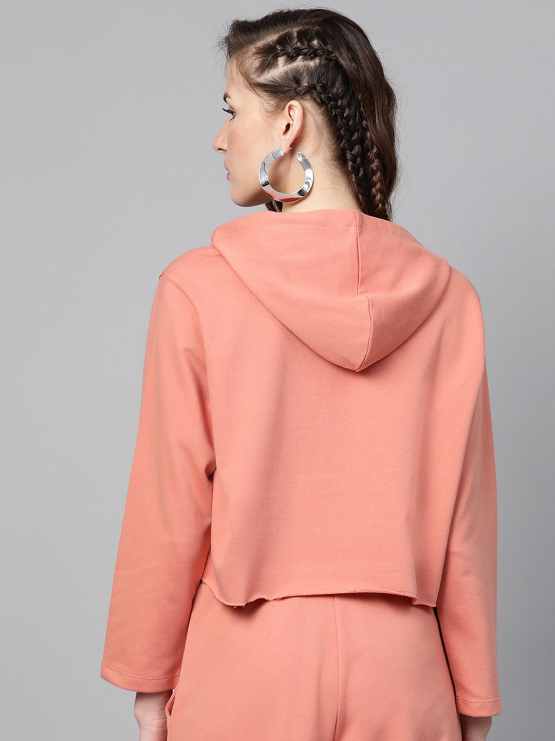 Women's Peach Boxy Crop Sweatshirt Hoodie