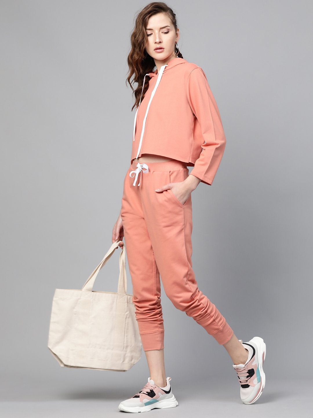 Women's Peach Boxy Crop Sweatshirt Hoodie