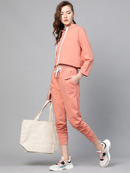 Women's Peach Boxy Crop Sweatshirt Hoodie