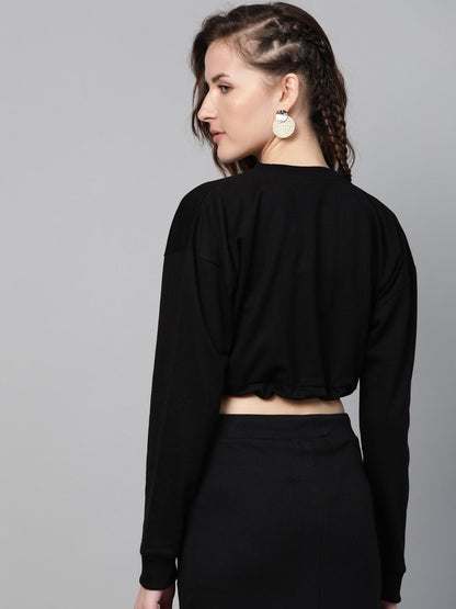 Women's Black Drawstring Crop Sweatshirt