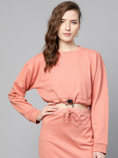 Women's Peach Drawstring Crop Sweatshirt