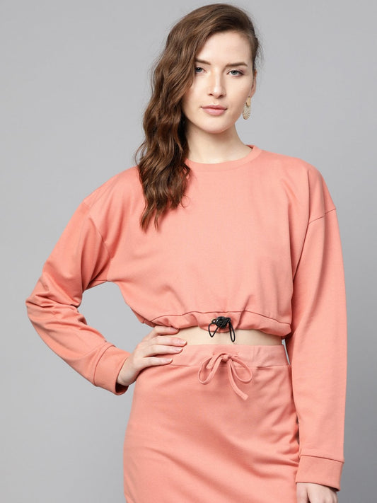 Women's Peach Drawstring Crop Sweatshirt