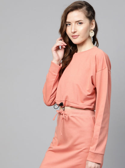 Women's Peach Drawstring Crop Sweatshirt