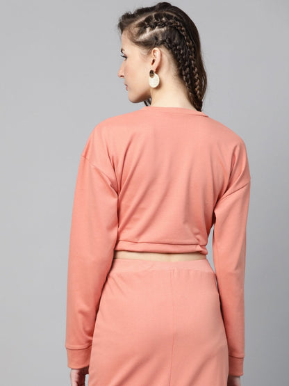 Women's Peach Drawstring Crop Sweatshirt