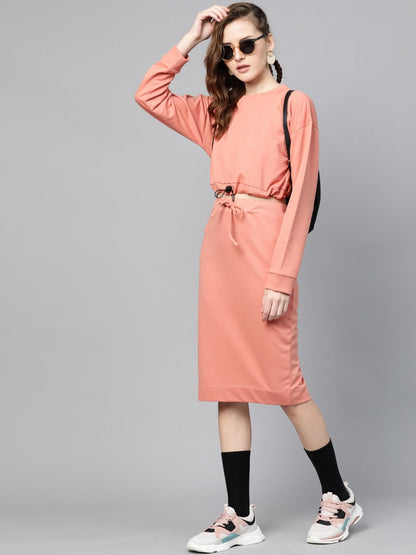 Women's Peach Drawstring Crop Sweatshirt