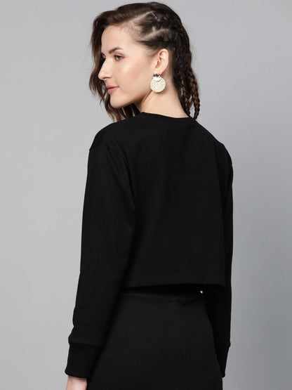 Women's Black Terry Twisted Crop Sweatshirt
