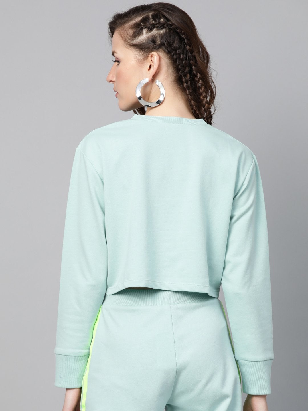 Women's Sea Green Terry Twisted Crop Sweatshirt