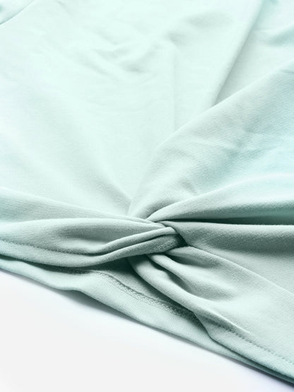 Women's Sea Green Terry Twisted Crop Sweatshirt