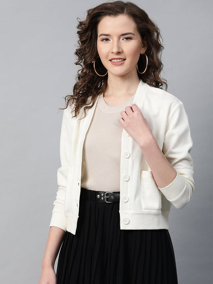 Women's Off White Front Button Cardigan