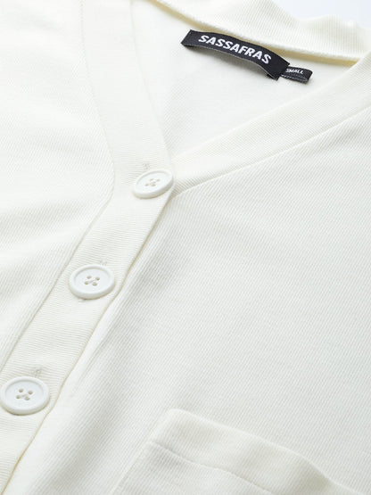 Women's Off White Front Button Cardigan