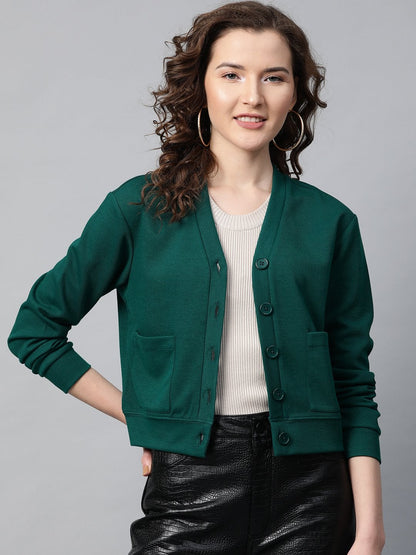 Women's Green Front Button Cardigan