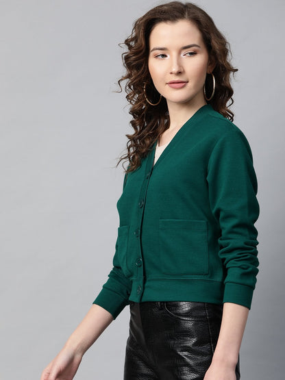 Women's Green Front Button Cardigan