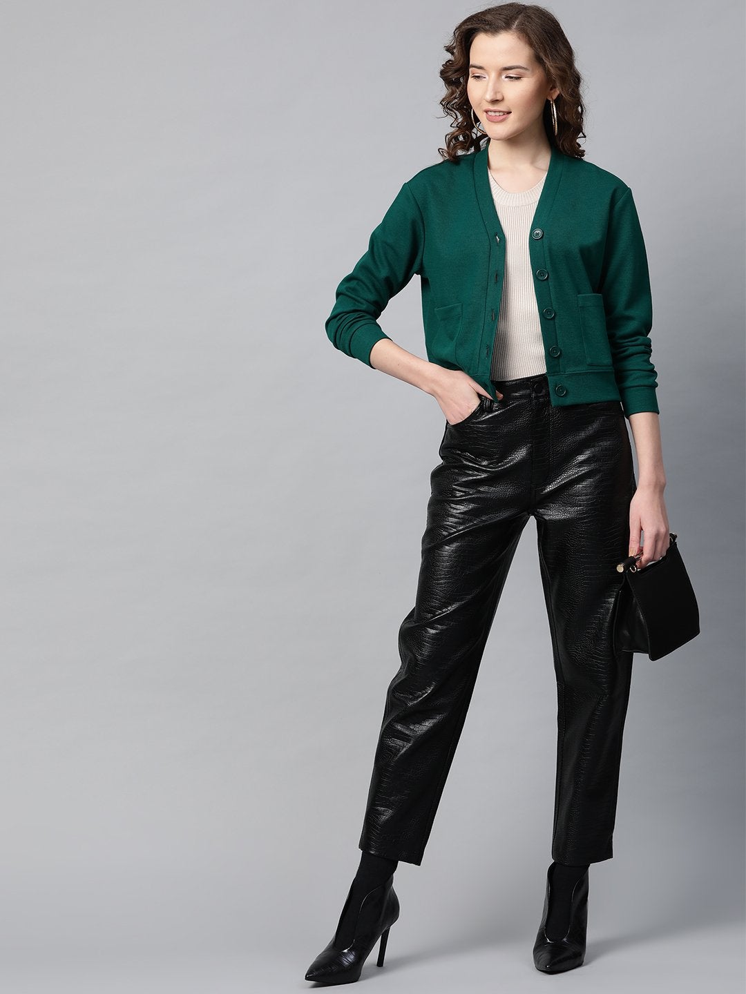 Women's Green Front Button Cardigan