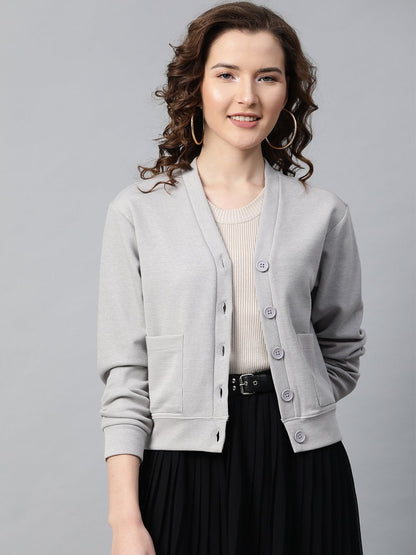 Women's Grey Front Button Cardigan