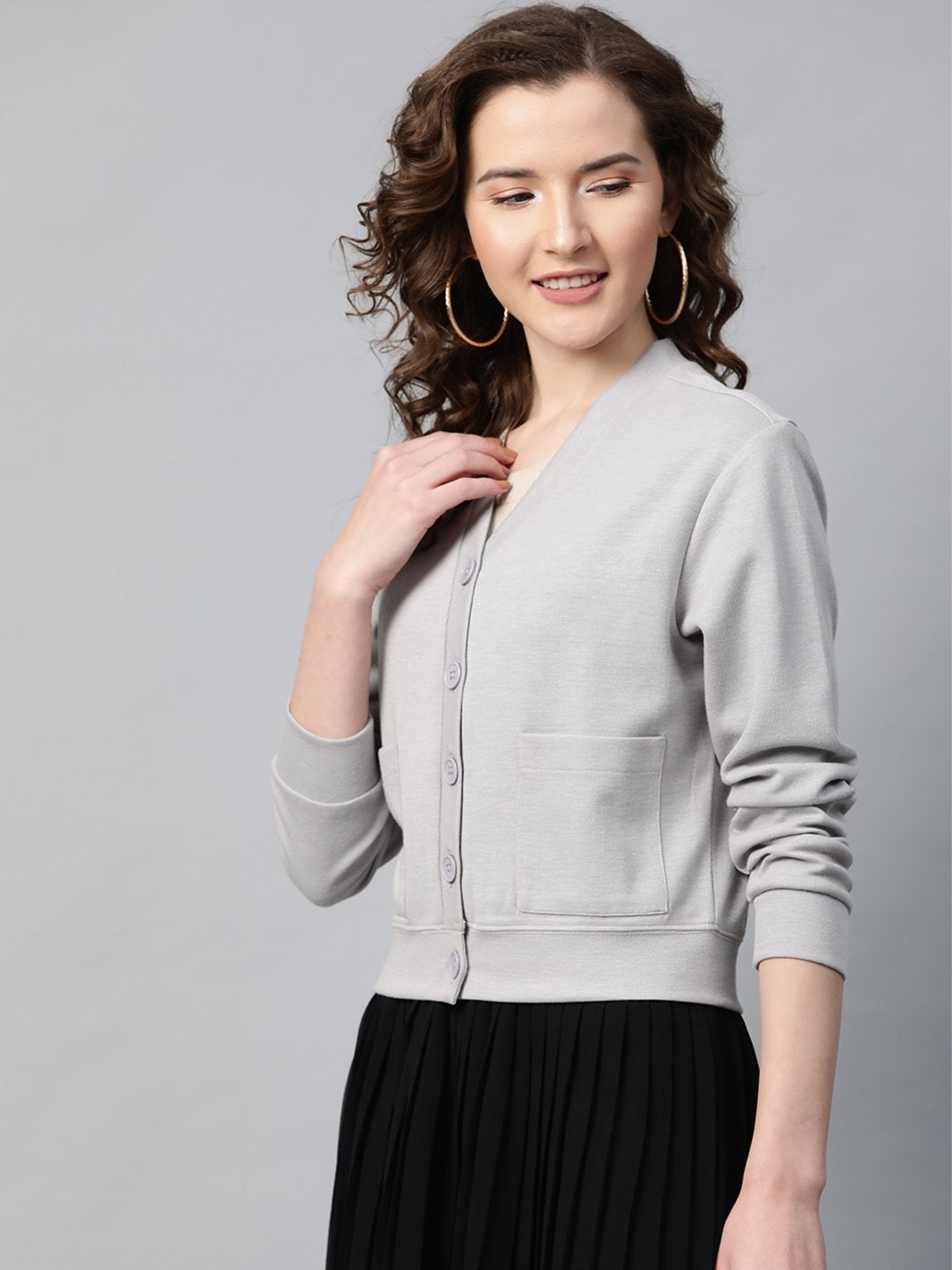 Women's Grey Front Button Cardigan