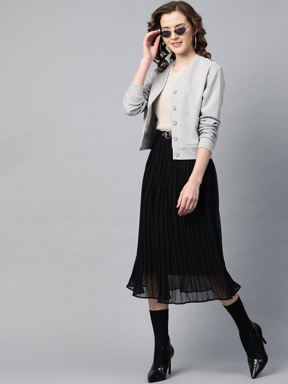 Women's Grey Front Button Cardigan
