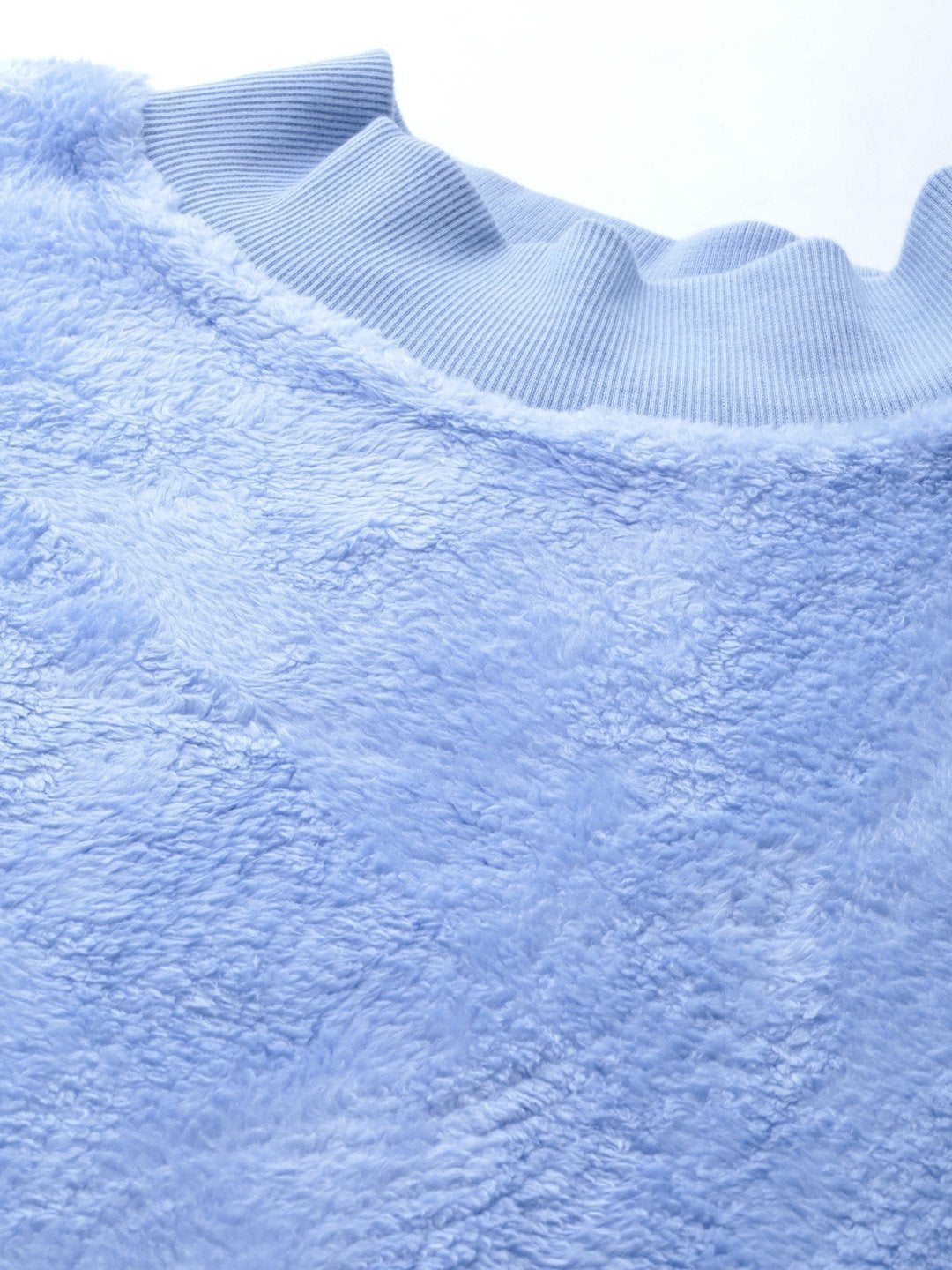 Women's Blue Balloon Sleeve Faux Fur Sweatshirt