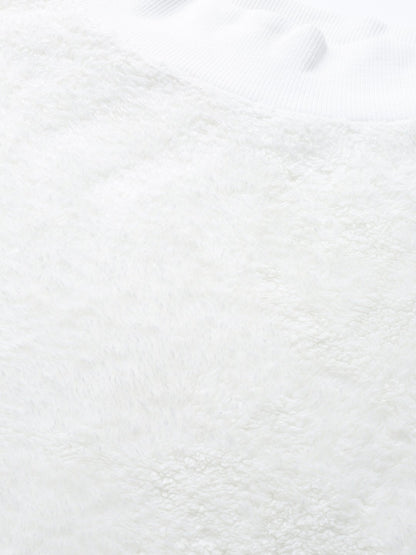 Women's White Balloon Sleeve Faux Fur Sweatshirt