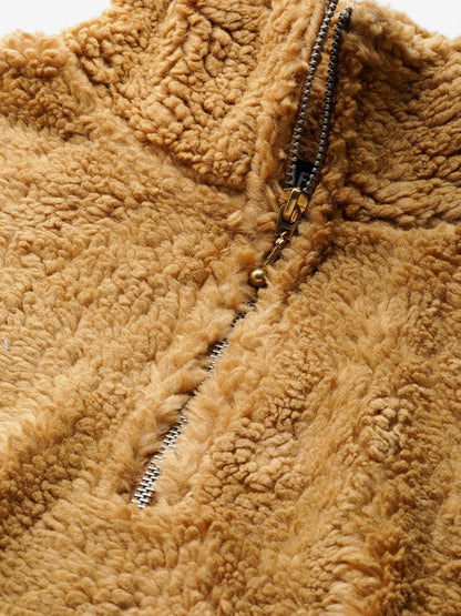 Women's Mustard Zip Front Faux Fur Crop Sweatshirt