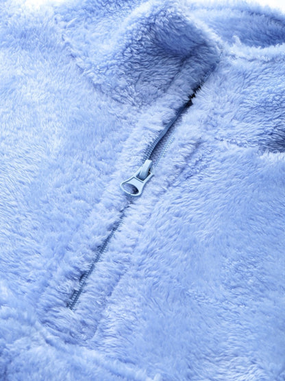 Women's Blue Kangaroo Pocket Faux Fur Crop Sweatshirt