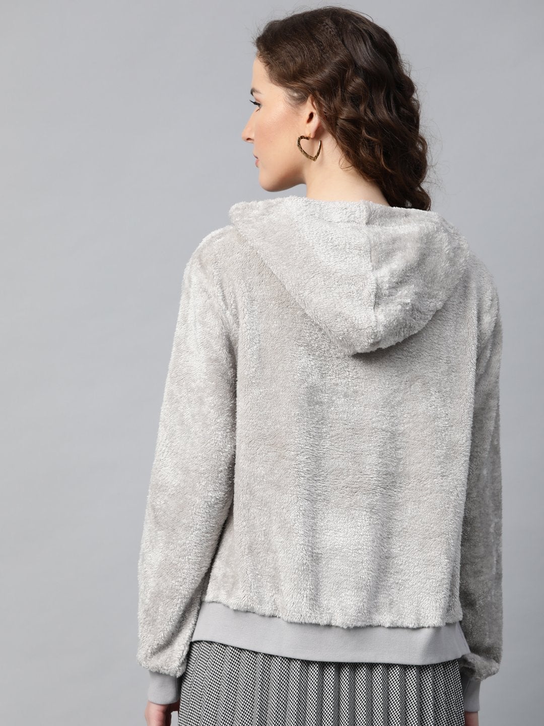 Women's Grey Hooded Faux Fur Sweatshirt