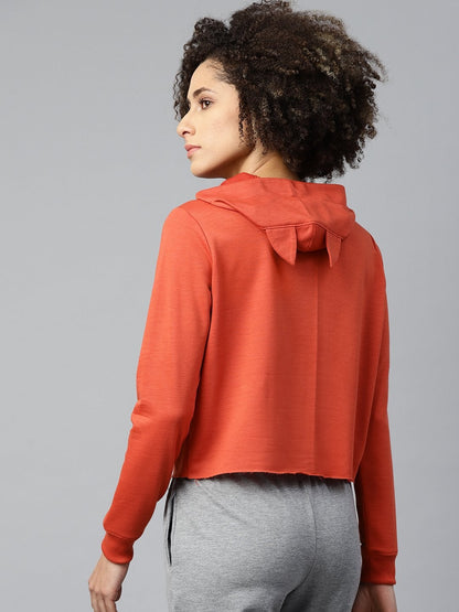 Women's Rust Kitty Face Crop Hoodie Sweatshirt