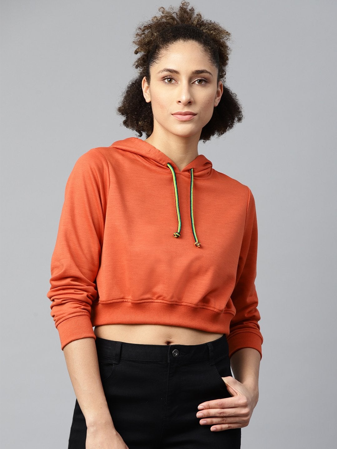 Women's Rust Crop Hoodie Basic Sweatshirt