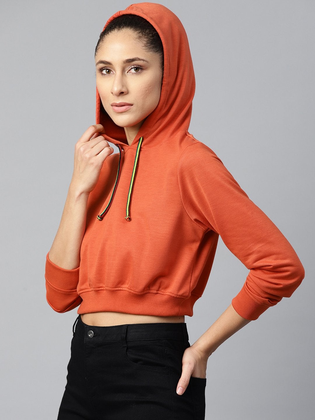 Women's Rust Crop Hoodie Basic Sweatshirt