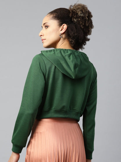 Women's Green Crop Hoodie Basic Sweatshirt