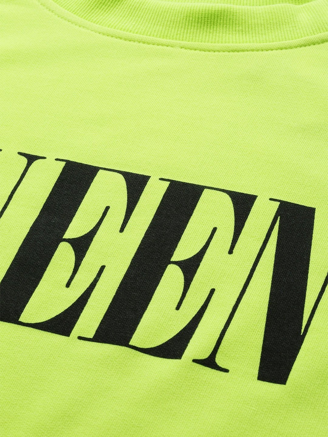 Women's Neon Green Queen-Print Crop Sweatshirt