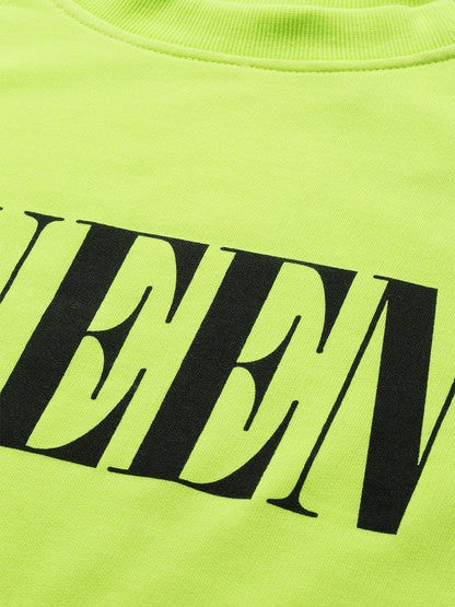 Women's Neon Green Queen-Print Crop Sweatshirt